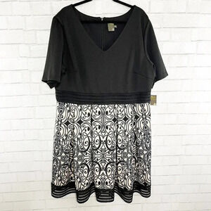 Taylor Black Pink & Gray Fit & Flare Short Sleeve Dress Women's Plus Size 20
